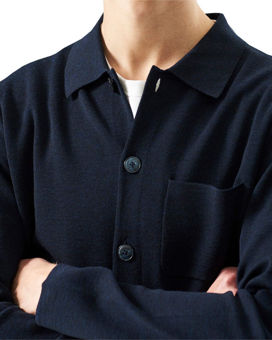 Heren | Truien | Morris Heritage | Knitted Shirt Jacket Navy