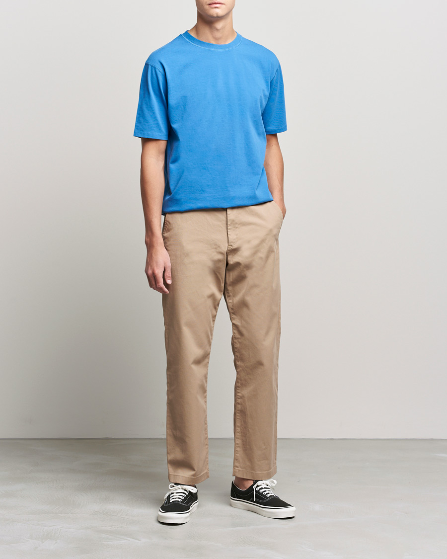 Heren | T-shirts | Drake's | Cotton Hiking Tee Blue