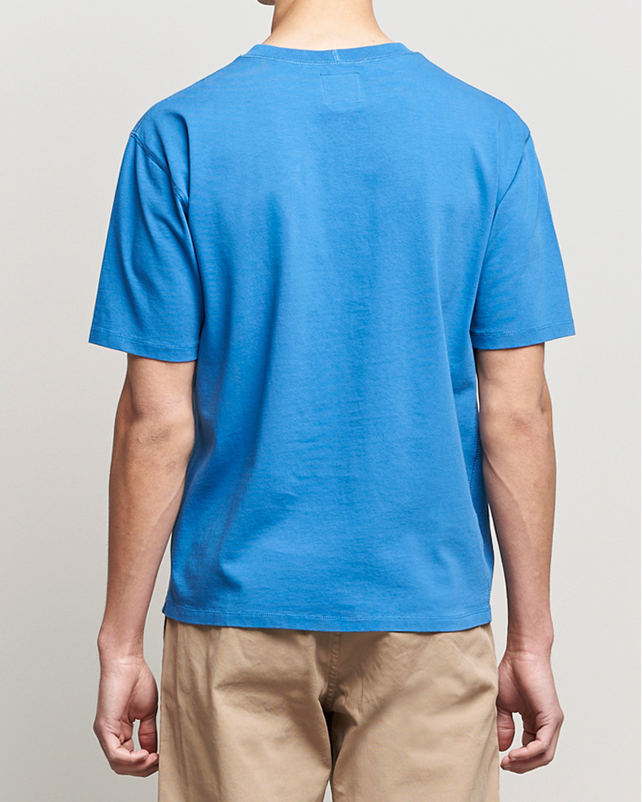 Heren | T-shirts | Drake's | Cotton Hiking Tee Blue