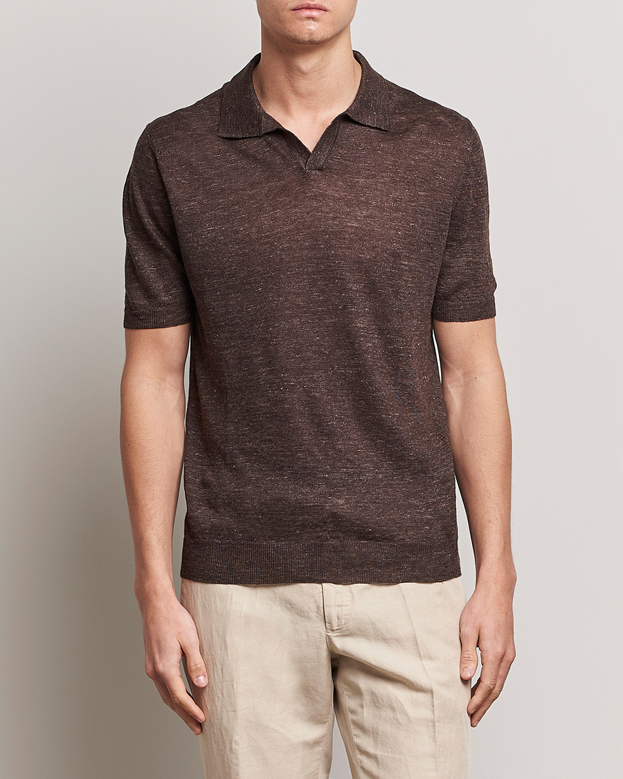 Heren | Poloshirts met korte mouwen | Gran Sasso | Knitted Linen Polo Dark Brown