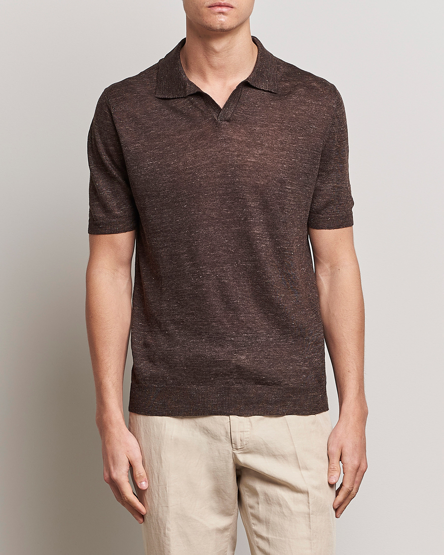 Heren | Afdelingen | Gran Sasso | Knitted Linen Polo Dark Brown