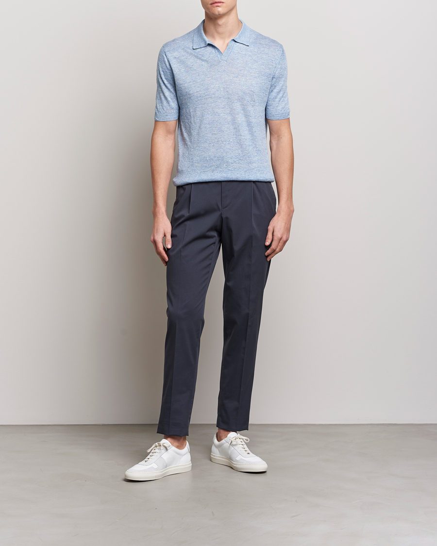 Heren | Polo's | Gran Sasso | Knitted Linen Polo Blue Melange