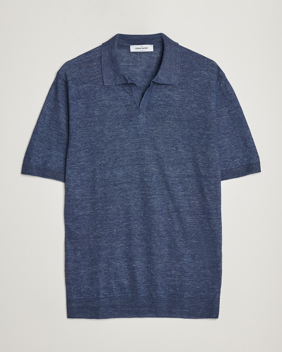 Heren | Polo's | Gran Sasso | Knitted Linen Polo Navy Melange