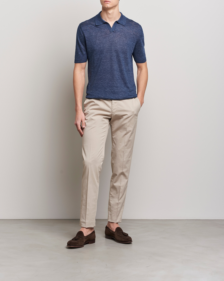 Heren | Polo's | Gran Sasso | Knitted Linen Polo Navy Melange