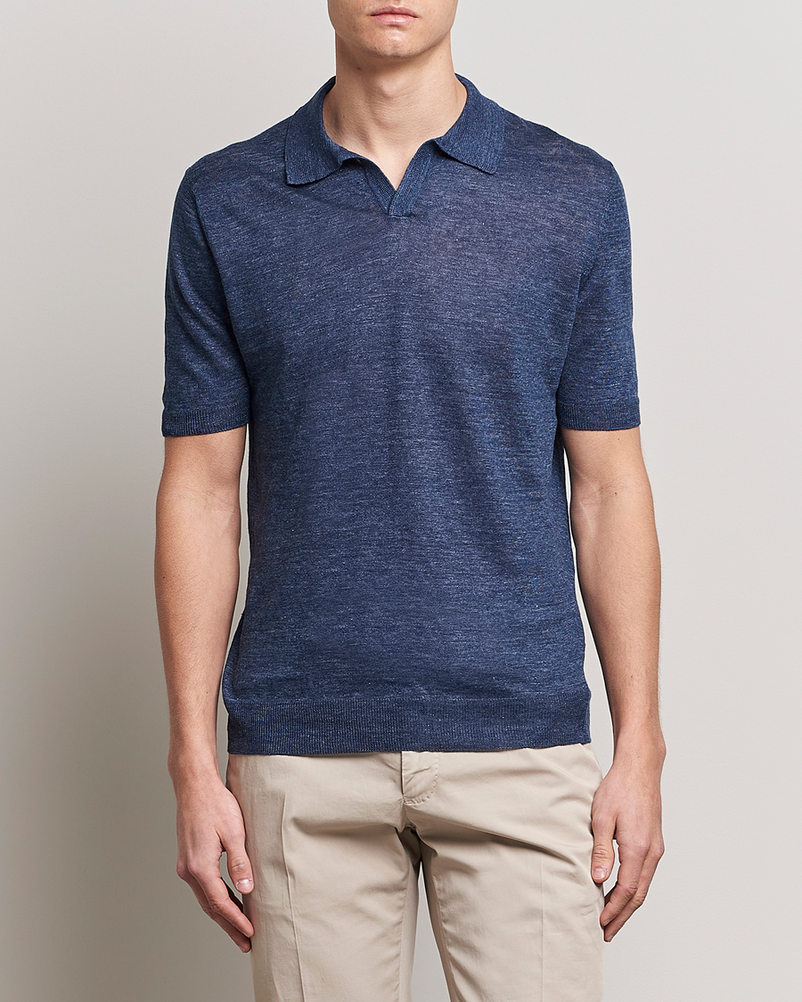 Heren | Polo's | Gran Sasso | Knitted Linen Polo Navy Melange