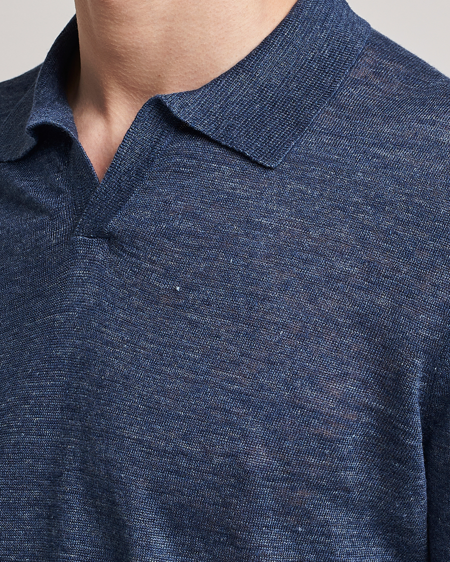 Heren | Polo's | Gran Sasso | Knitted Linen Polo Navy Melange