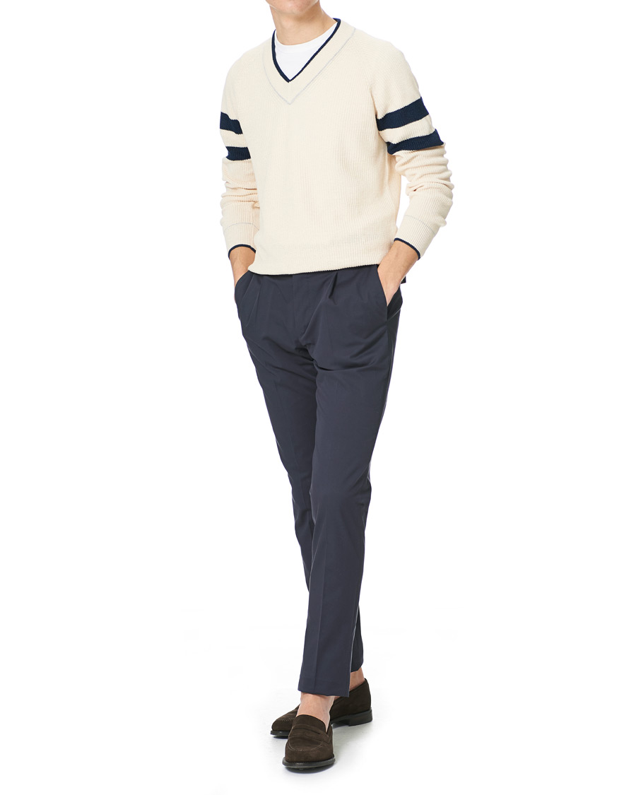 Heren | Truien | Gran Sasso | Linen/Cotton Cricket V-Neck Sweater White