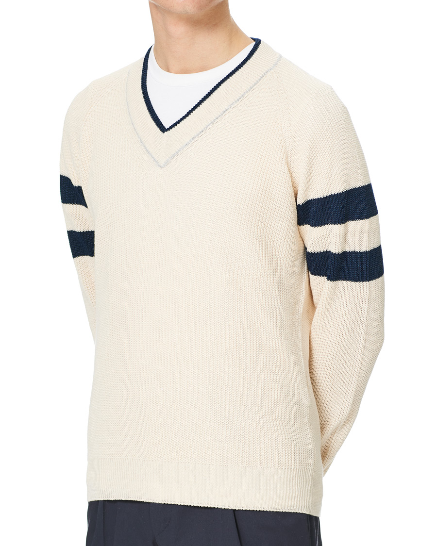 Heren | Truien | Gran Sasso | Linen/Cotton Cricket V-Neck Sweater White