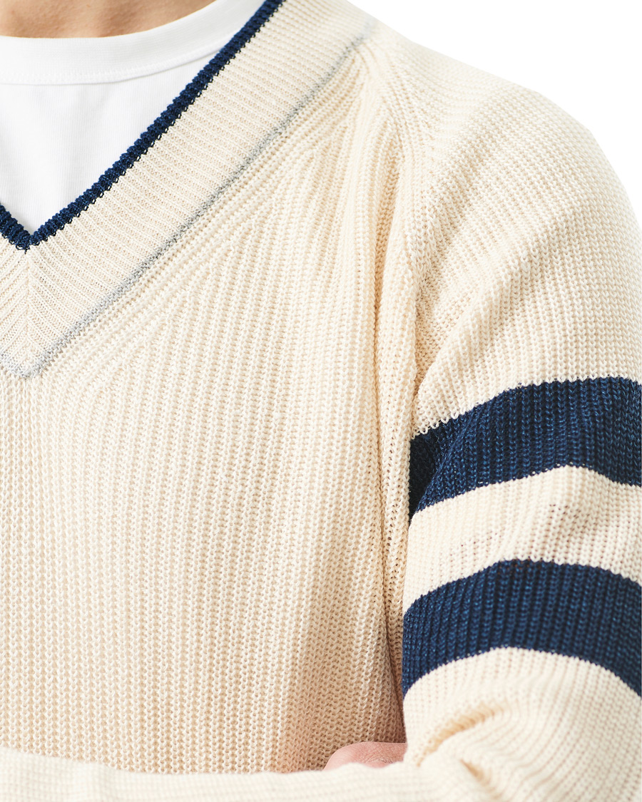 Heren | Truien | Gran Sasso | Linen/Cotton Cricket V-Neck Sweater White