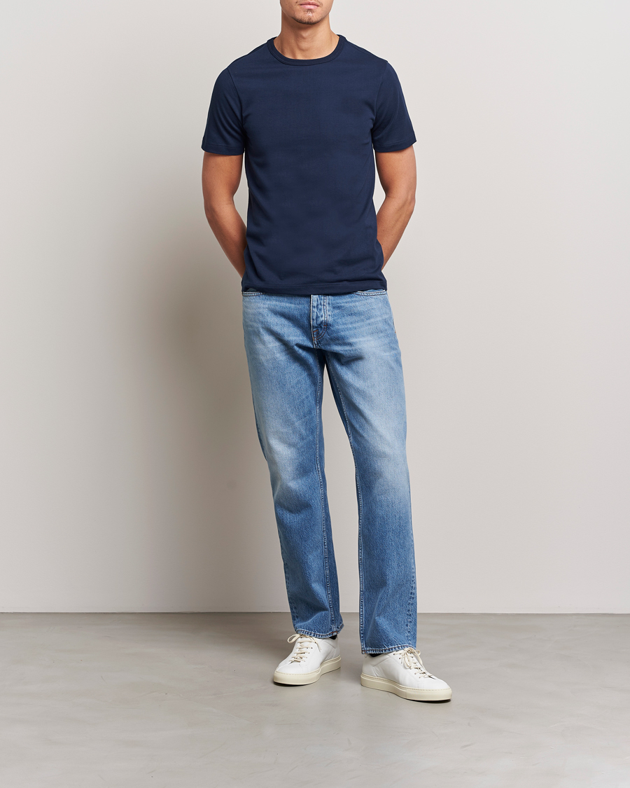 Heren | T-shirts | Merz b. Schwanen | 1950s Classic Loopwheeled T-shirt Ink Blue