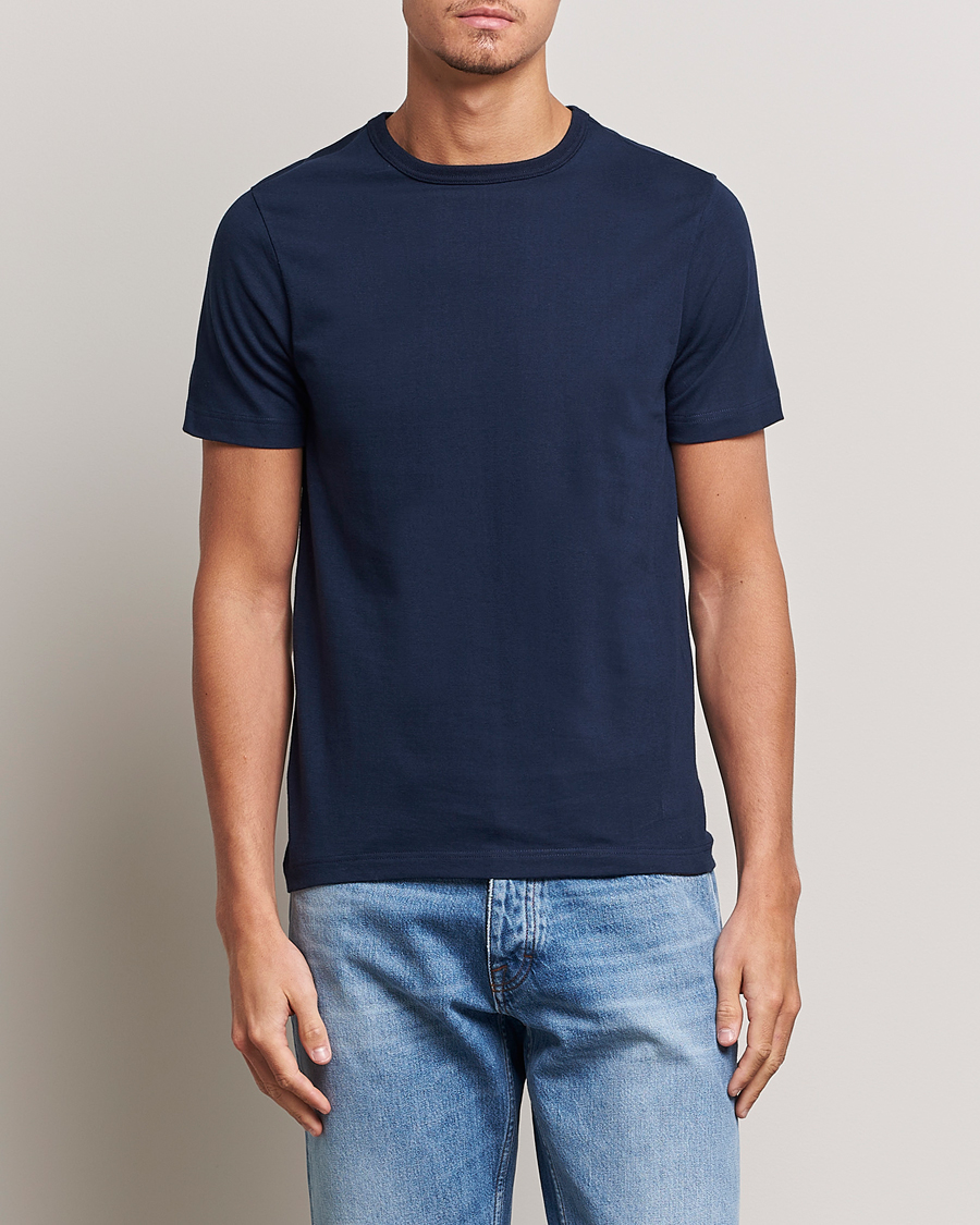 Heren | T-shirts | Merz b. Schwanen | 1950s Classic Loopwheeled T-shirt Ink Blue