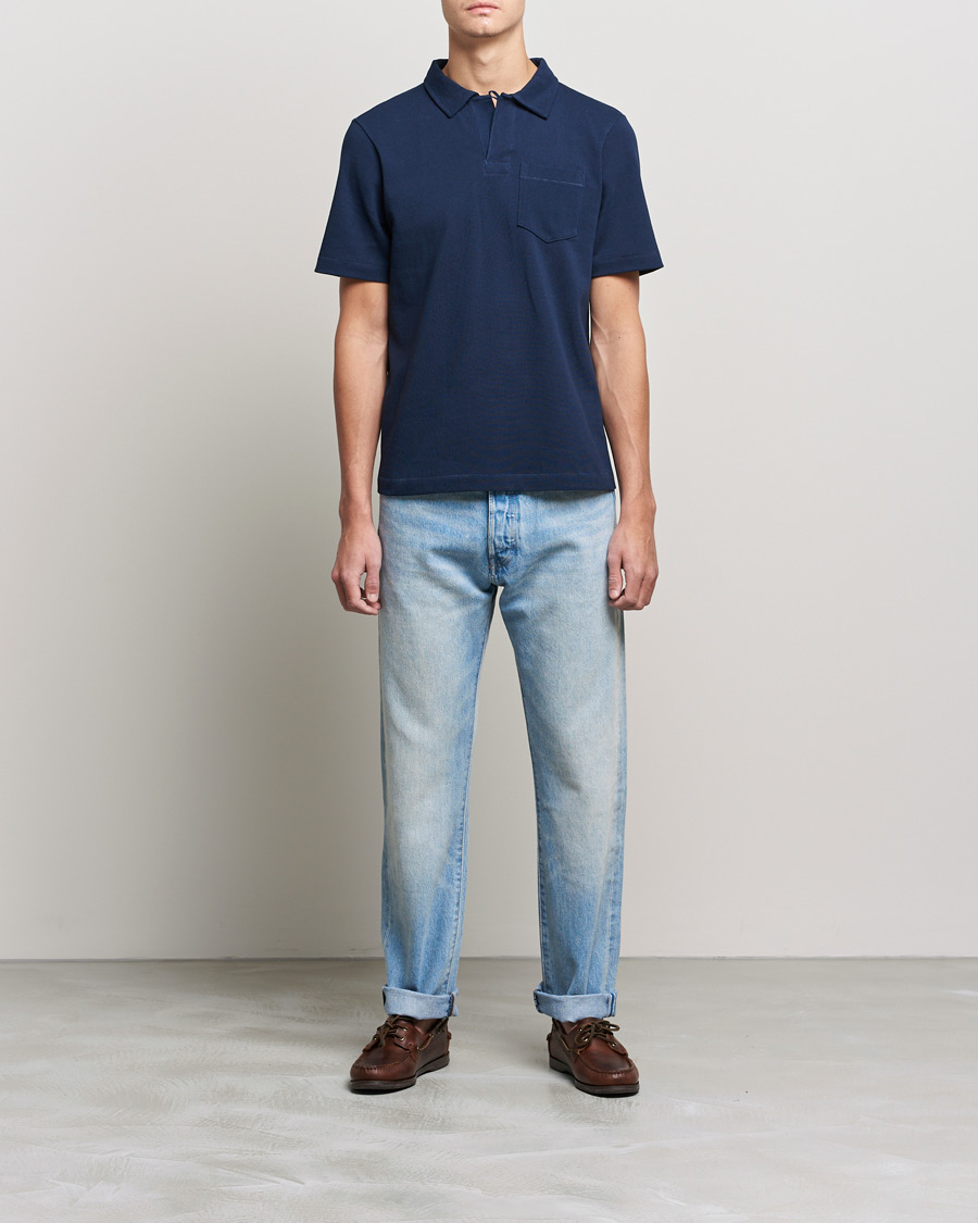 Heren | Polo's | Merz b. Schwanen | Organic Cotton Washed Polo Ink Blue