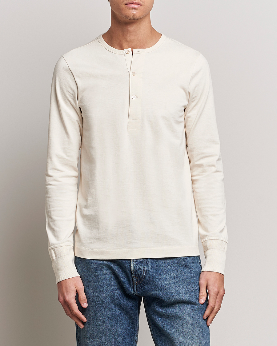 Heren | T-shirts | Merz b. Schwanen | Classic Organic Cotton Henley Sweater Nature