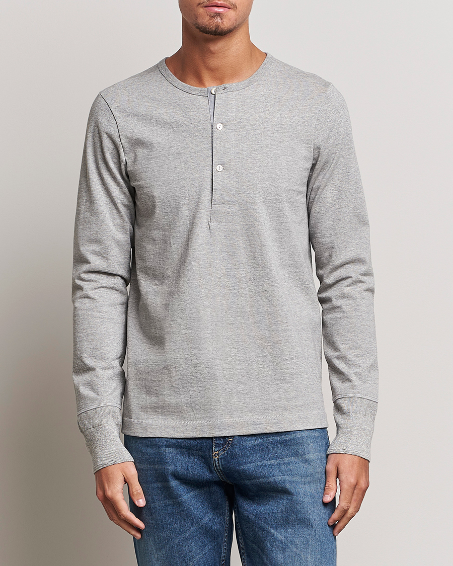 Heren | T-shirts | Merz b. Schwanen | Classic Organic Cotton Henley Sweater Grey Mel