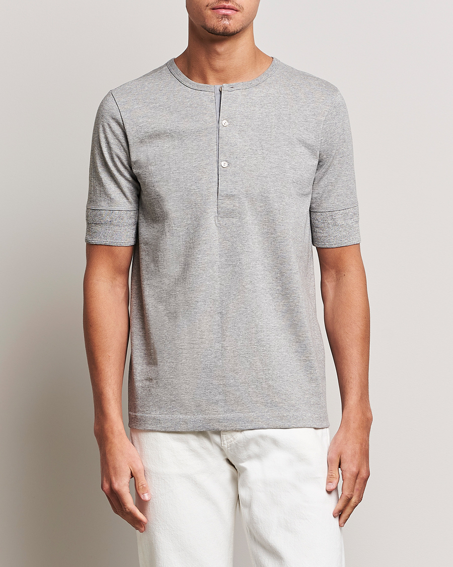 Heren | Merz b. Schwanen | Merz b. Schwanen | Short Sleeve Organic Cotton Henley Grey Mel