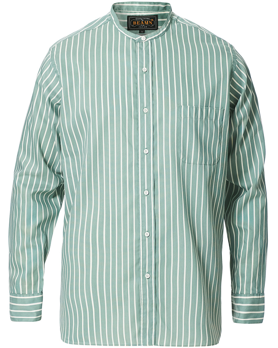 Heren | Overhemden | BEAMS PLUS | Band Collar Striped Shirt Green/White