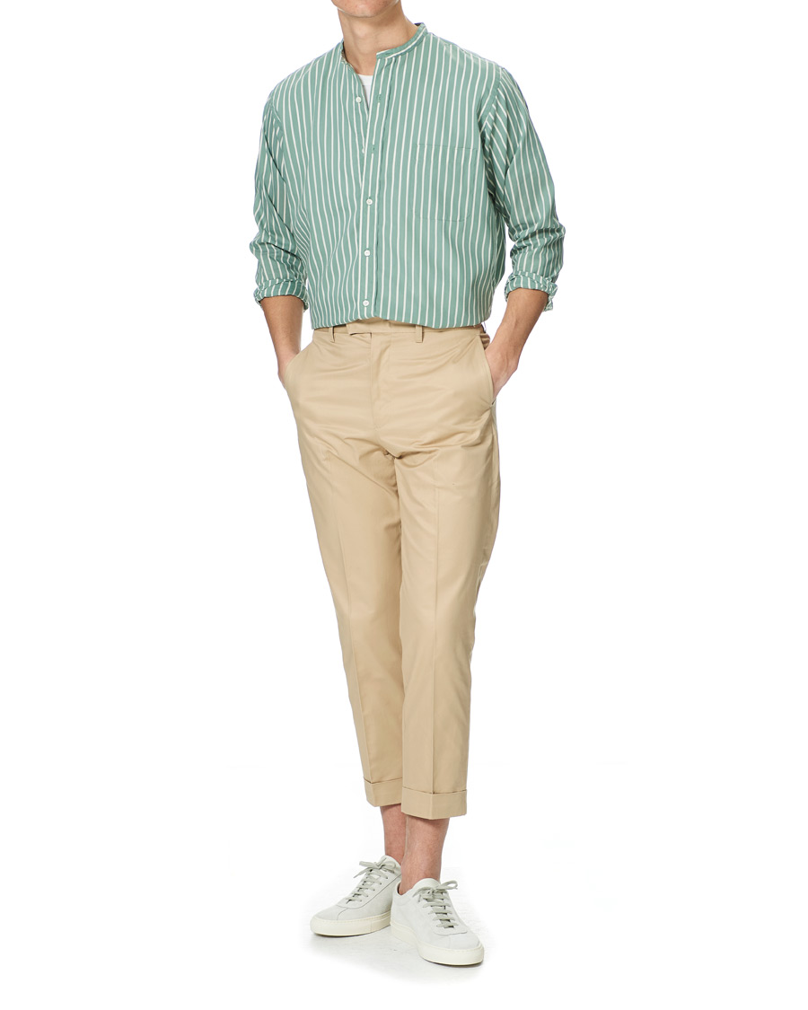 Heren | Overhemden | BEAMS PLUS | Band Collar Striped Shirt Green/White