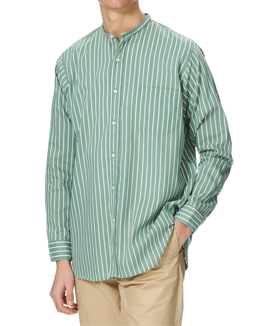 Heren | Overhemden | BEAMS PLUS | Band Collar Striped Shirt Green/White