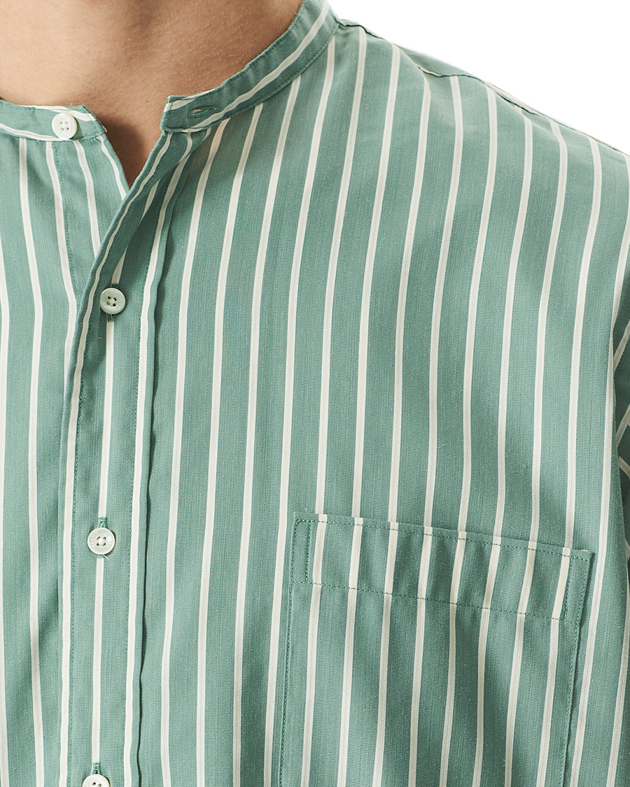 Heren | Overhemden | BEAMS PLUS | Band Collar Striped Shirt Green/White