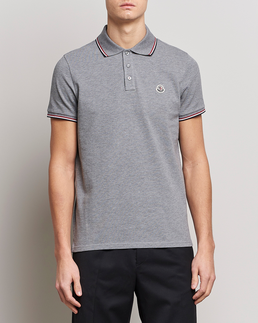 Heren | Sale | Moncler | Contrast Rib Polo Heather Grey