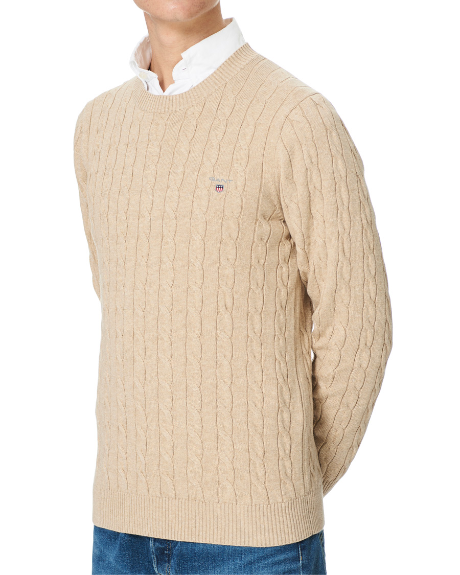 Heren | Truien | GANT | Cotton Cable Crew Neck Pullover Sand Melange