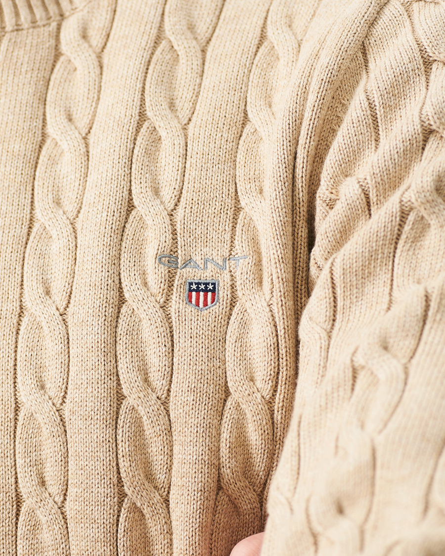 Heren | Truien | GANT | Cotton Cable Crew Neck Pullover Sand Melange