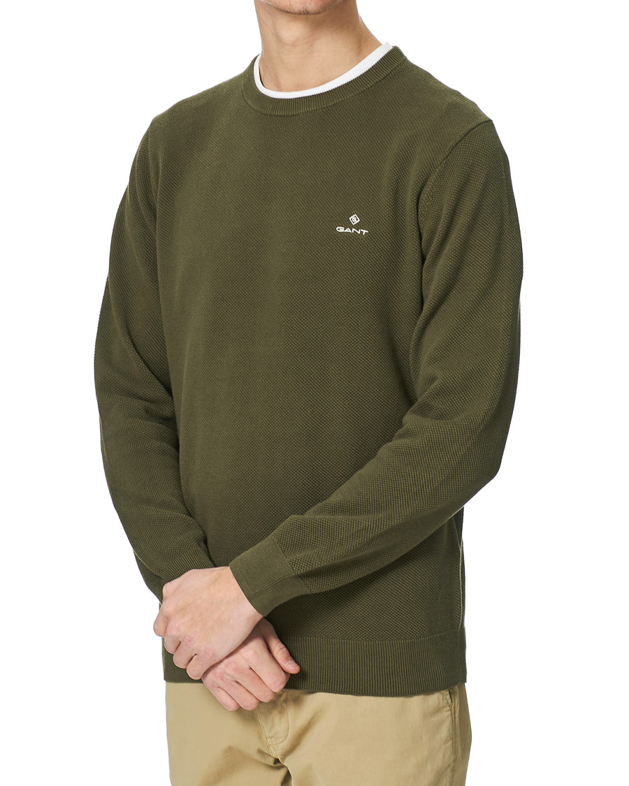 Heren | Truien | GANT | Cotton Pique Crew Neck Sweater Racing Green