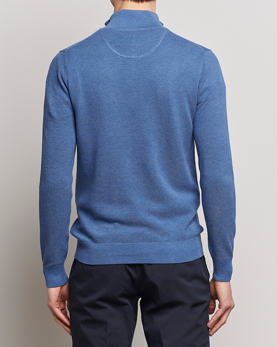 Heren | Truien | GANT | Cotton Pique Half-Zip Sweater Denim Blue Melange