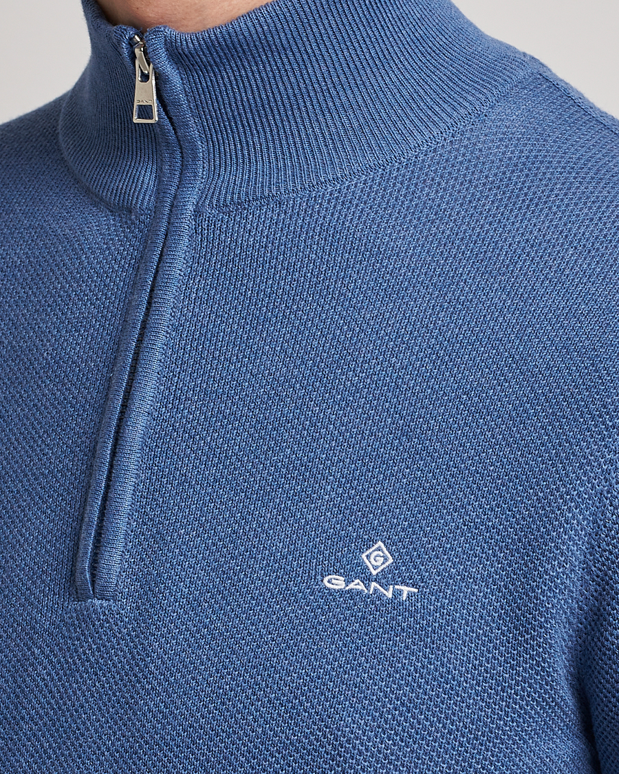 Heren | Truien | GANT | Cotton Pique Half-Zip Sweater Denim Blue Melange