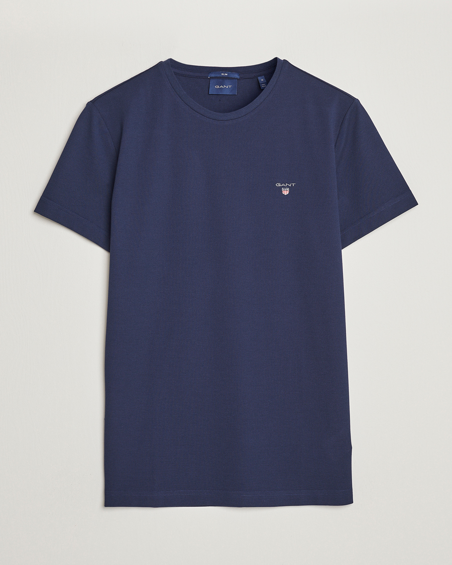 Heren | T-shirts | GANT | Cotton Pique Crew Neck T-Shirt Evening Blue