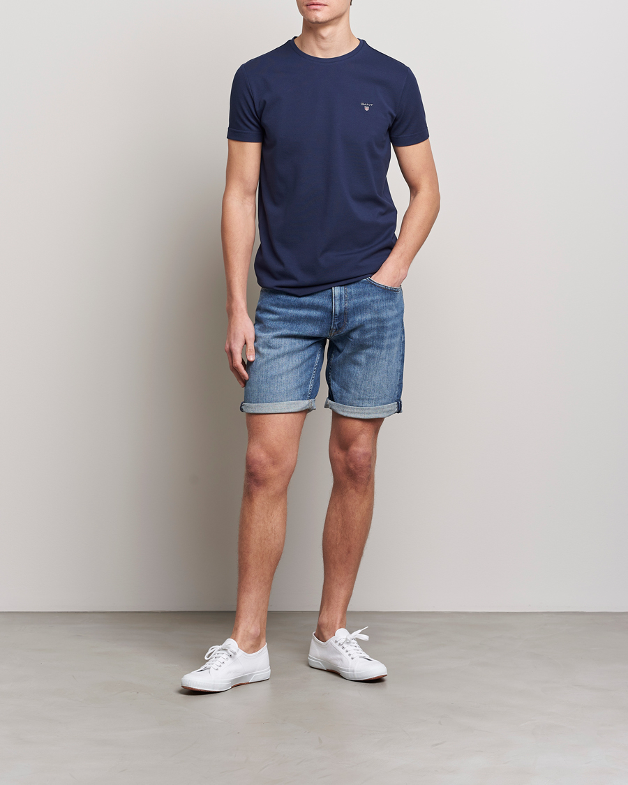 Heren | T-shirts | GANT | Cotton Pique Crew Neck T-Shirt Evening Blue