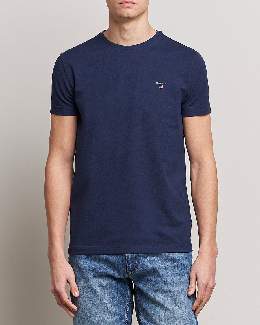 Heren | T-shirts | GANT | Cotton Pique Crew Neck T-Shirt Evening Blue
