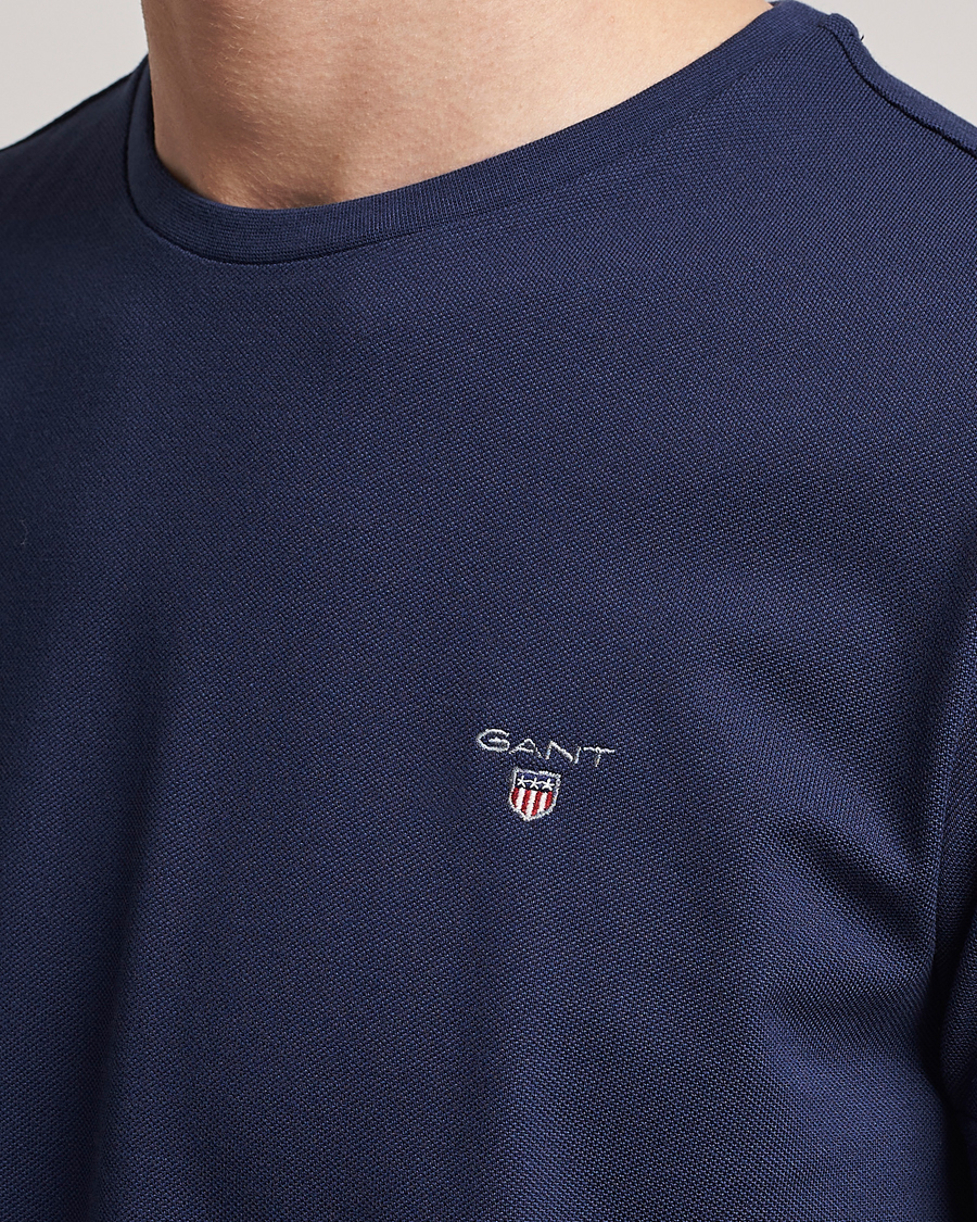 Heren | T-shirts | GANT | Cotton Pique Crew Neck T-Shirt Evening Blue