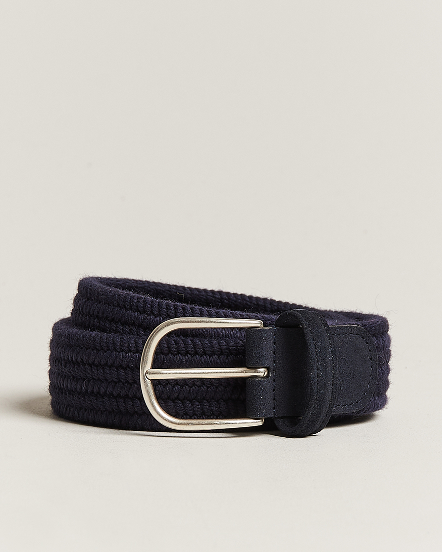 Heren | Riemen | Anderson's | Braided Wool Belt Navy