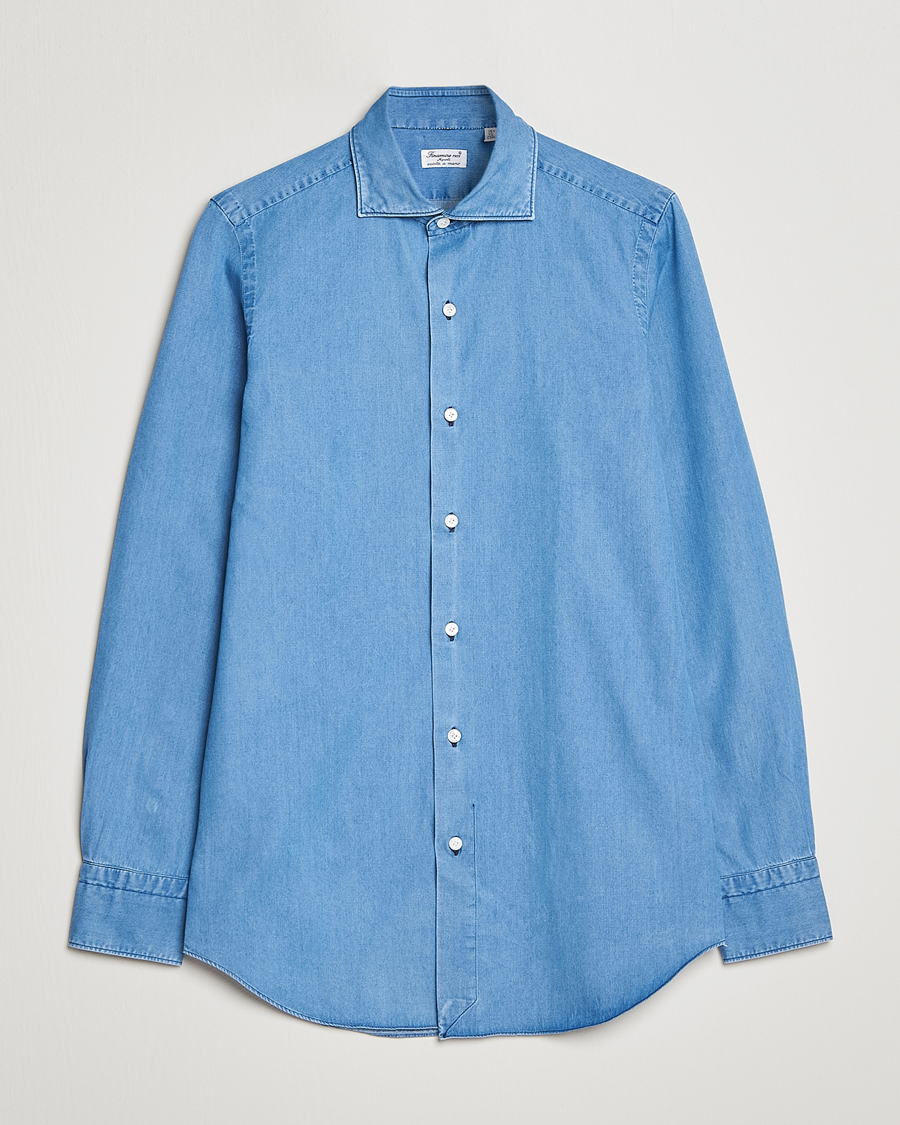 Heren | Overhemden | Finamore Napoli | Milano Slim Denim Shirt Light Indigo