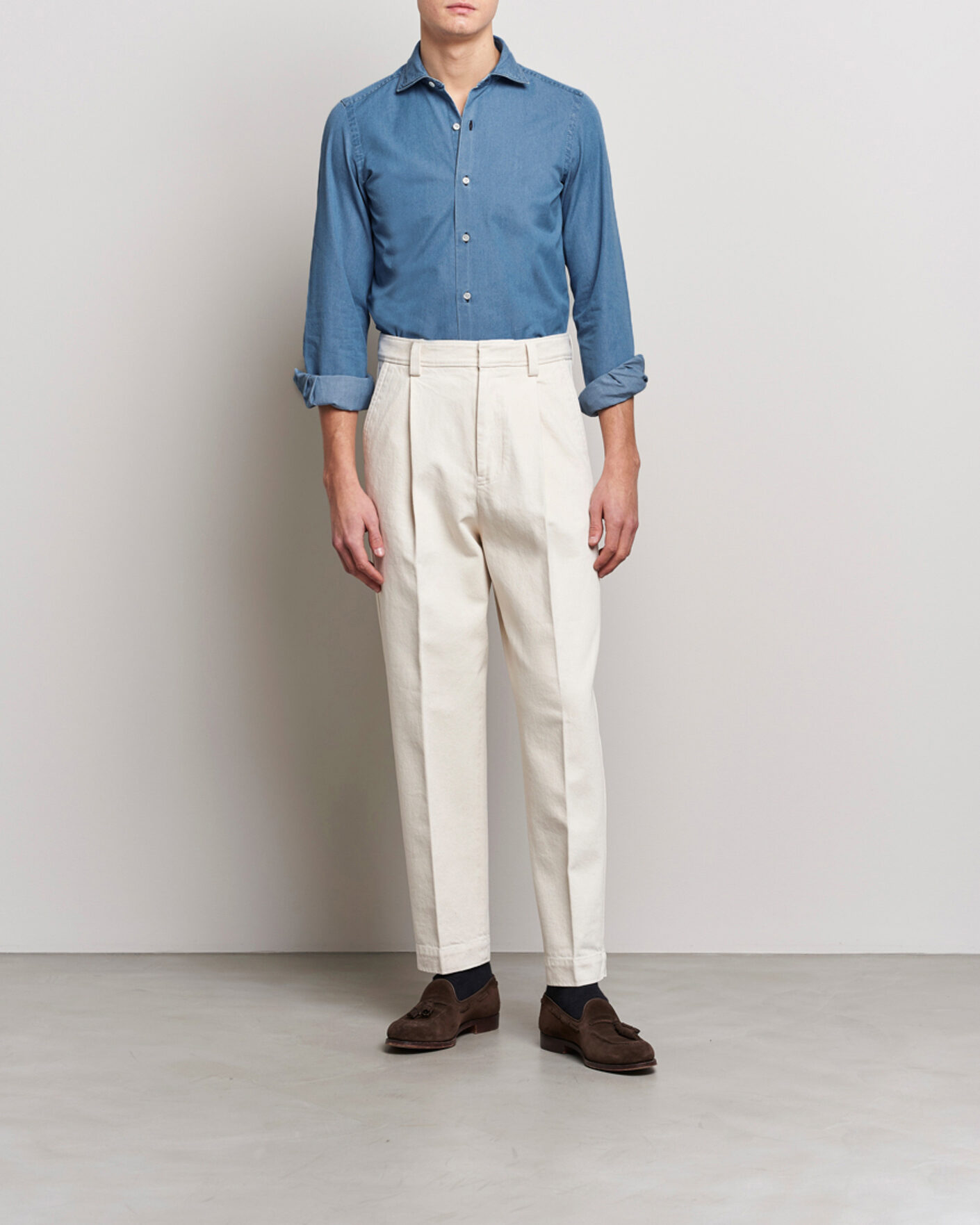 Heren | Overhemden | Finamore Napoli | Milano Slim Denim Shirt Light Indigo