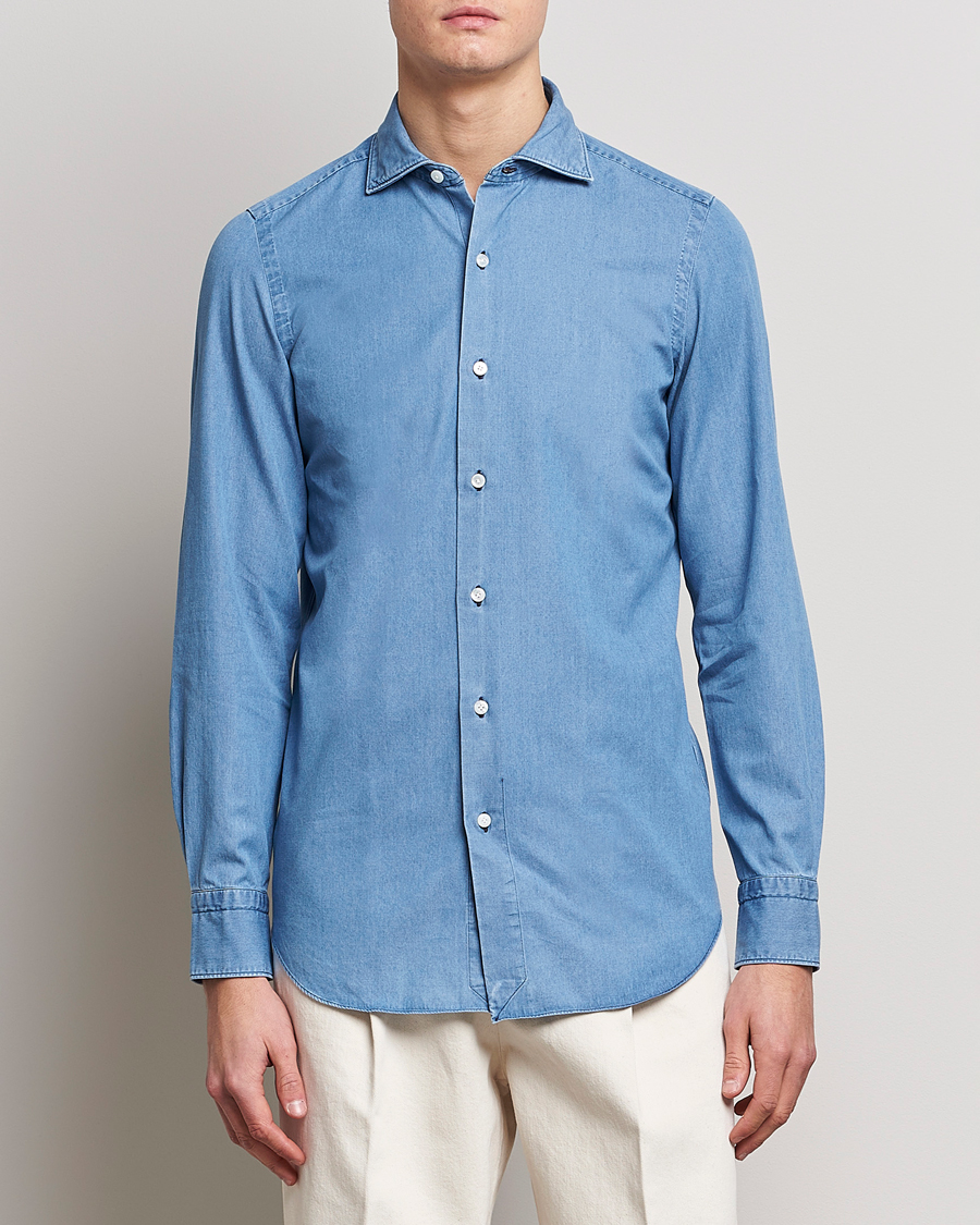 Heren | Italian Department | Finamore Napoli | Milano Slim Denim Shirt Light Indigo