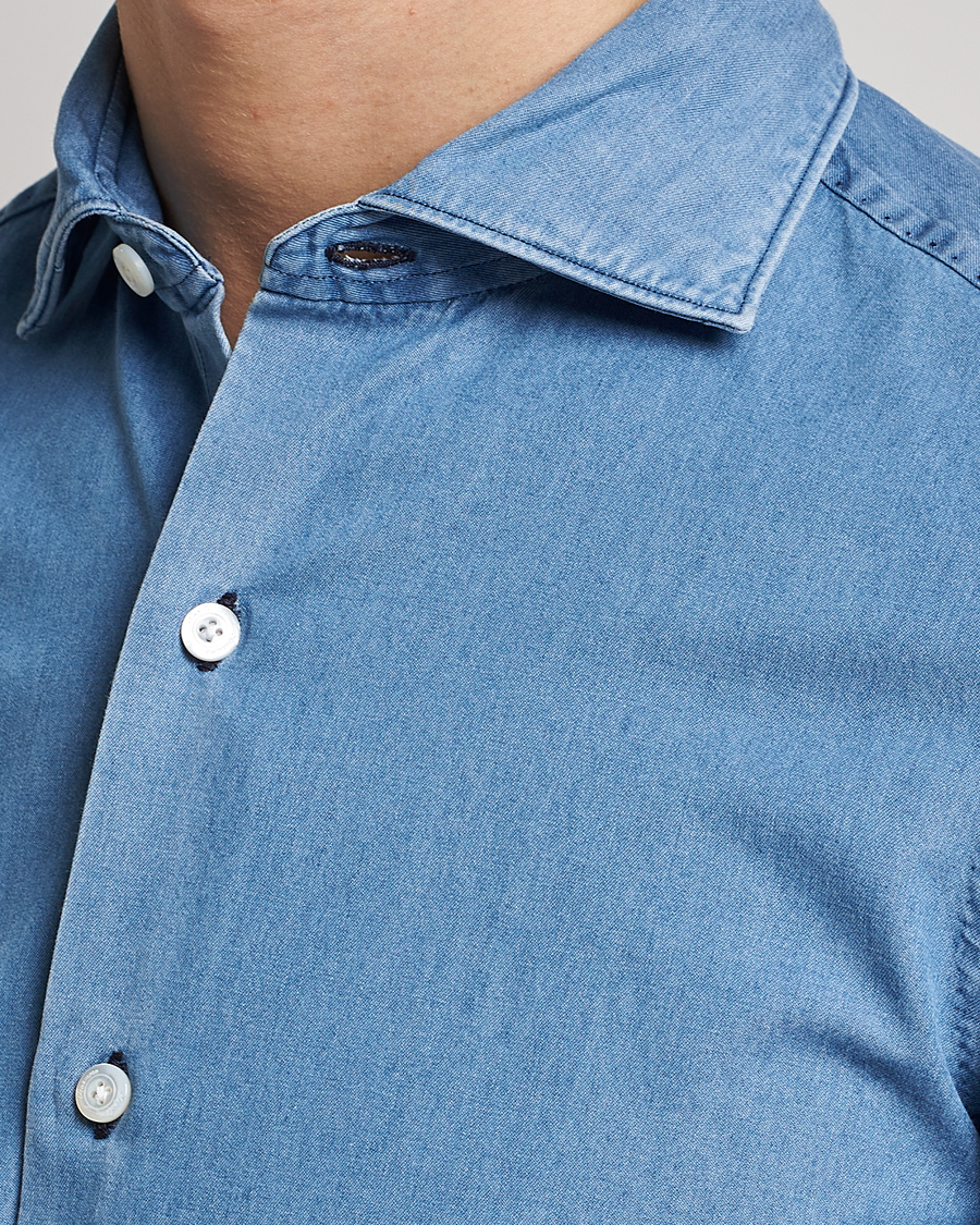 Heren | Overhemden | Finamore Napoli | Milano Slim Denim Shirt Light Indigo
