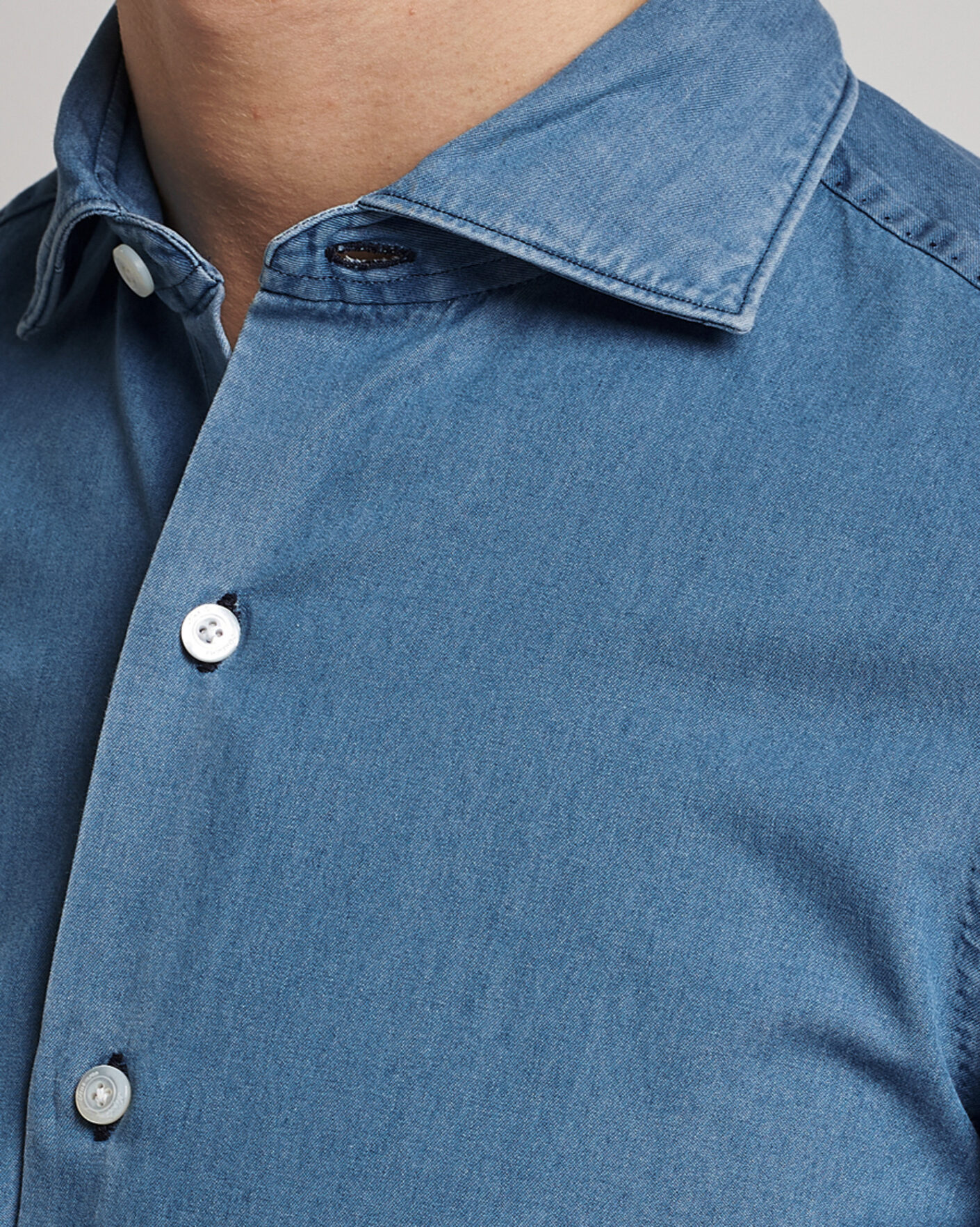 Heren | Overhemden | Finamore Napoli | Milano Slim Denim Shirt Light Indigo