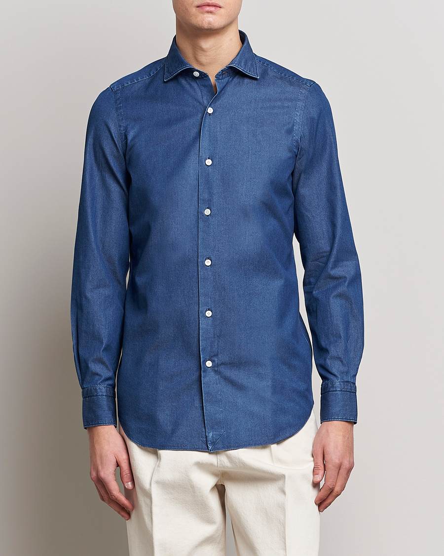 Heren | Finamore Napoli | Finamore Napoli | Milano Slim Denim Shirt Dark Indigo