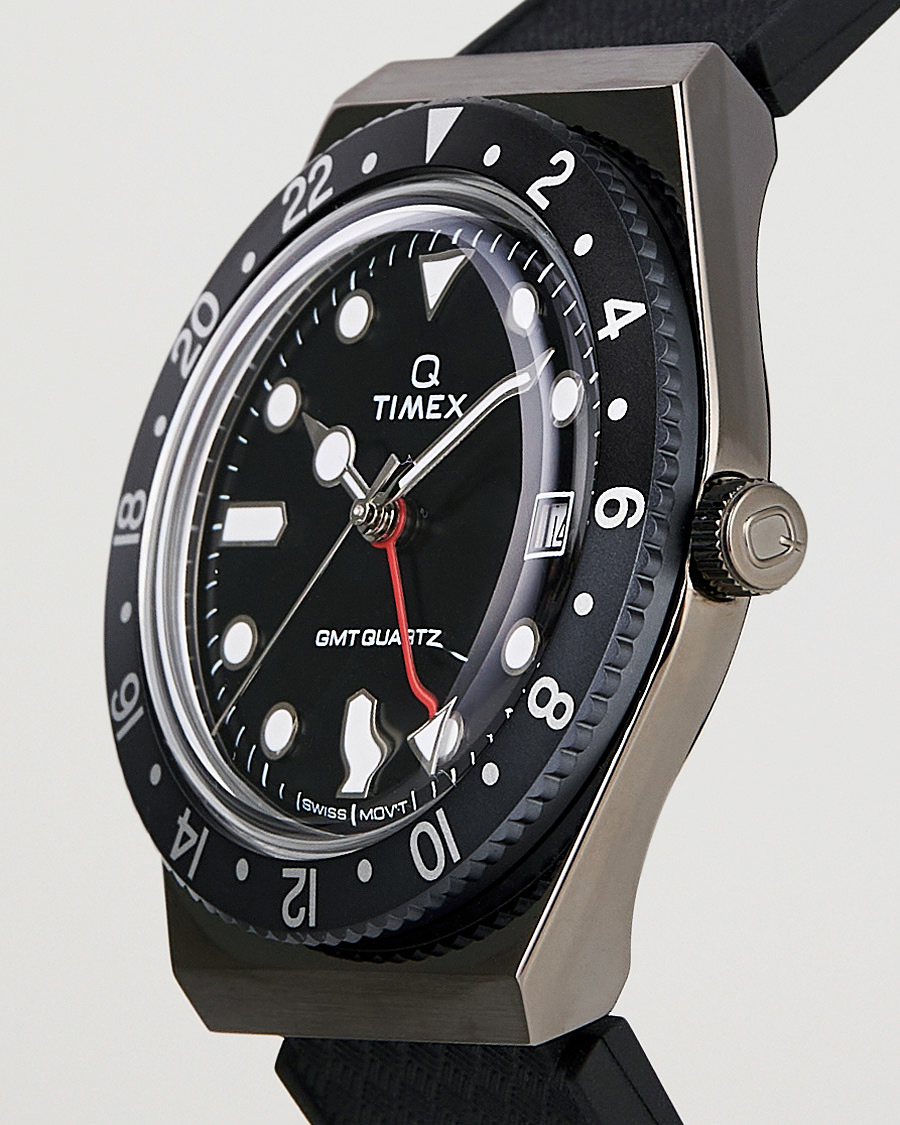 Heren | Horloges | Timex | Q Diver GMT 38mm Rubber Strap Black/Grey