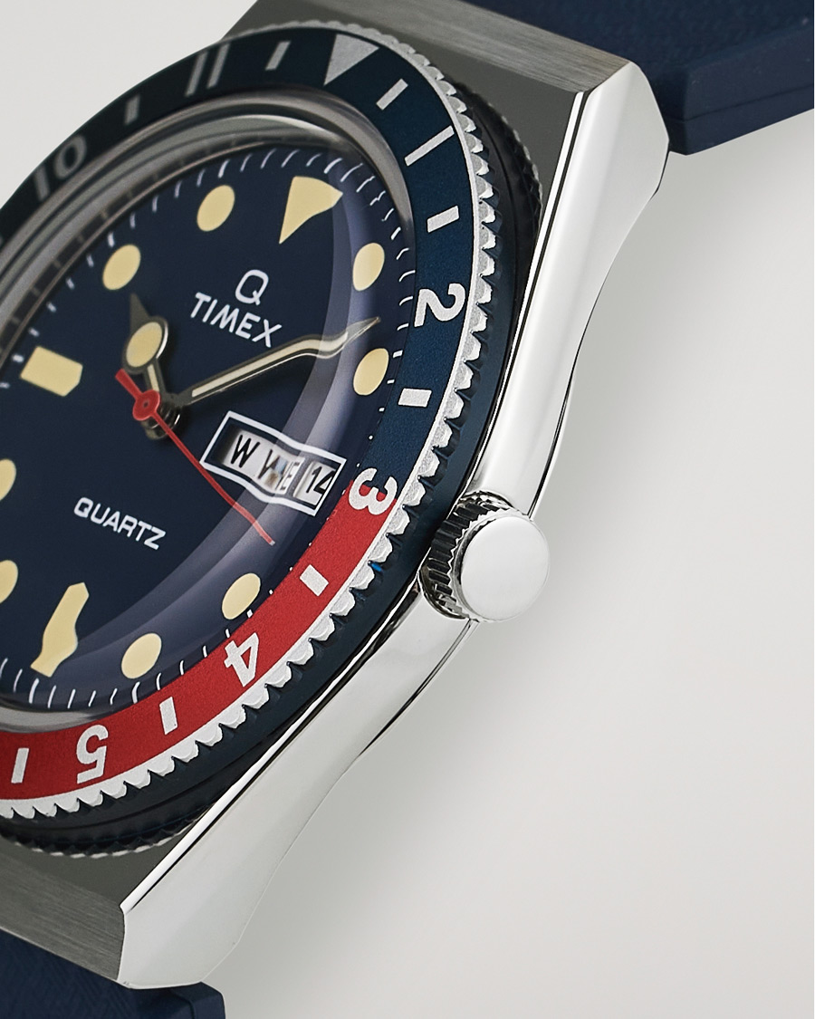 Heren | Timex Q Diver 38mm Rubber Strap Blue/Red | Timex | Q Diver 38mm Rubber Strap Blue/Red