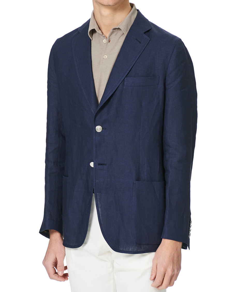 Heren | Blazers | Brioni | Deconstructed Linen Patch Pocket Blazer Navy