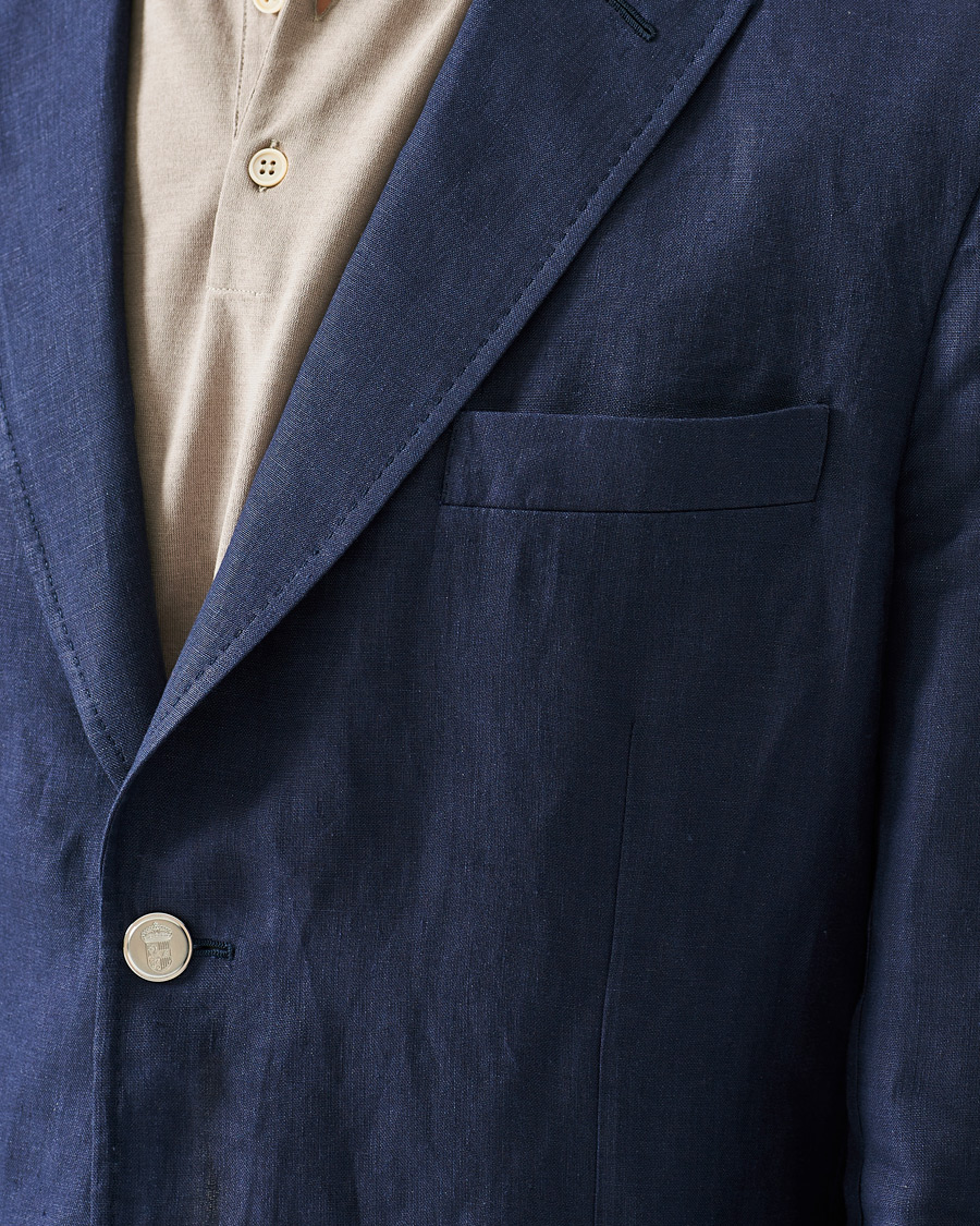Heren | Blazers | Brioni | Deconstructed Linen Patch Pocket Blazer Navy