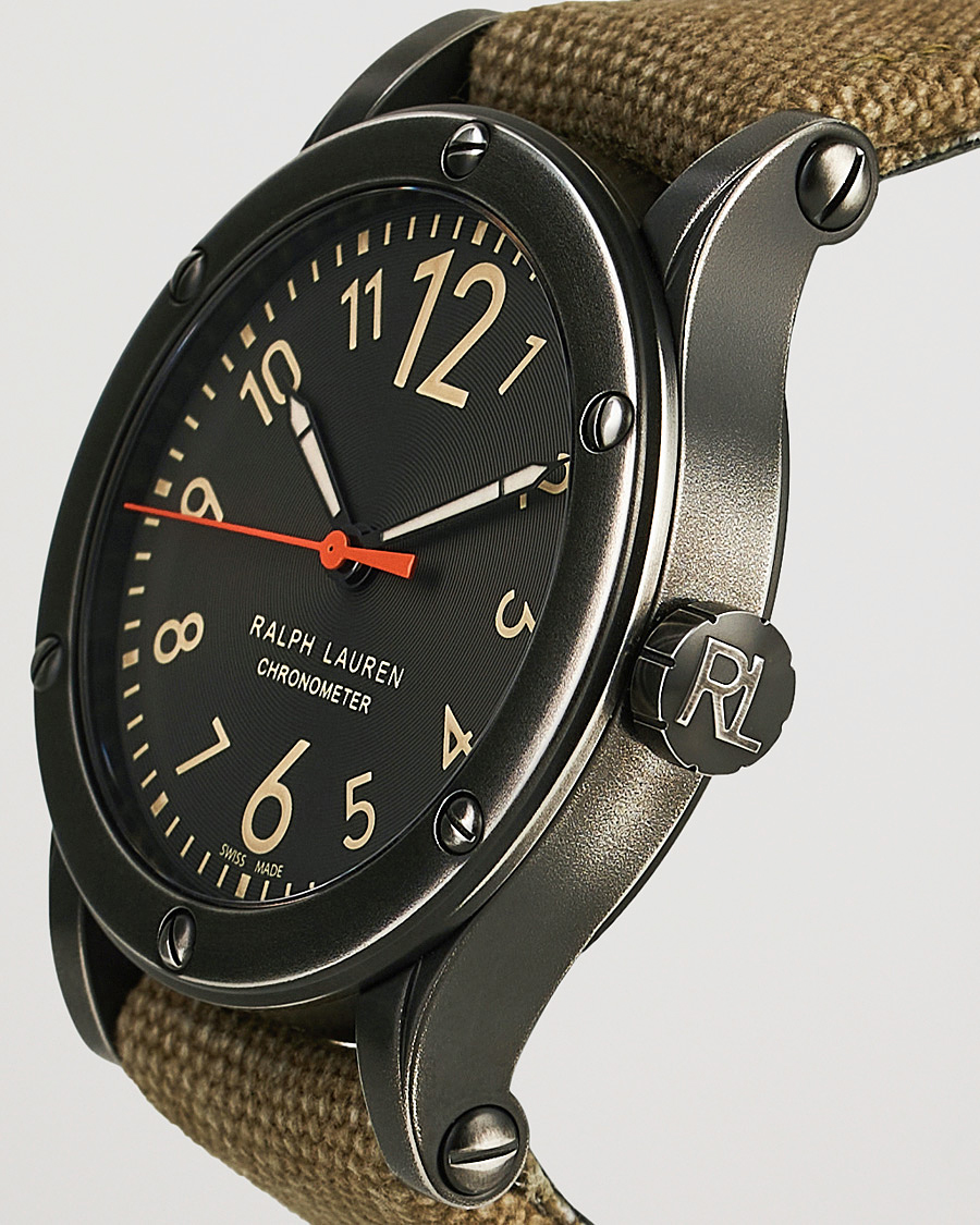 Heren | Preppy Authentic | Polo Ralph Lauren | 45mm Safari Chronometer Black Steel/Canvas Strap