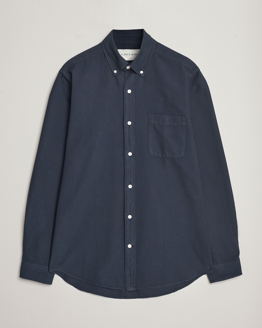 Heren | Overhemden | A Day's March | Moorgate Dyed Oxford Shirt Navy