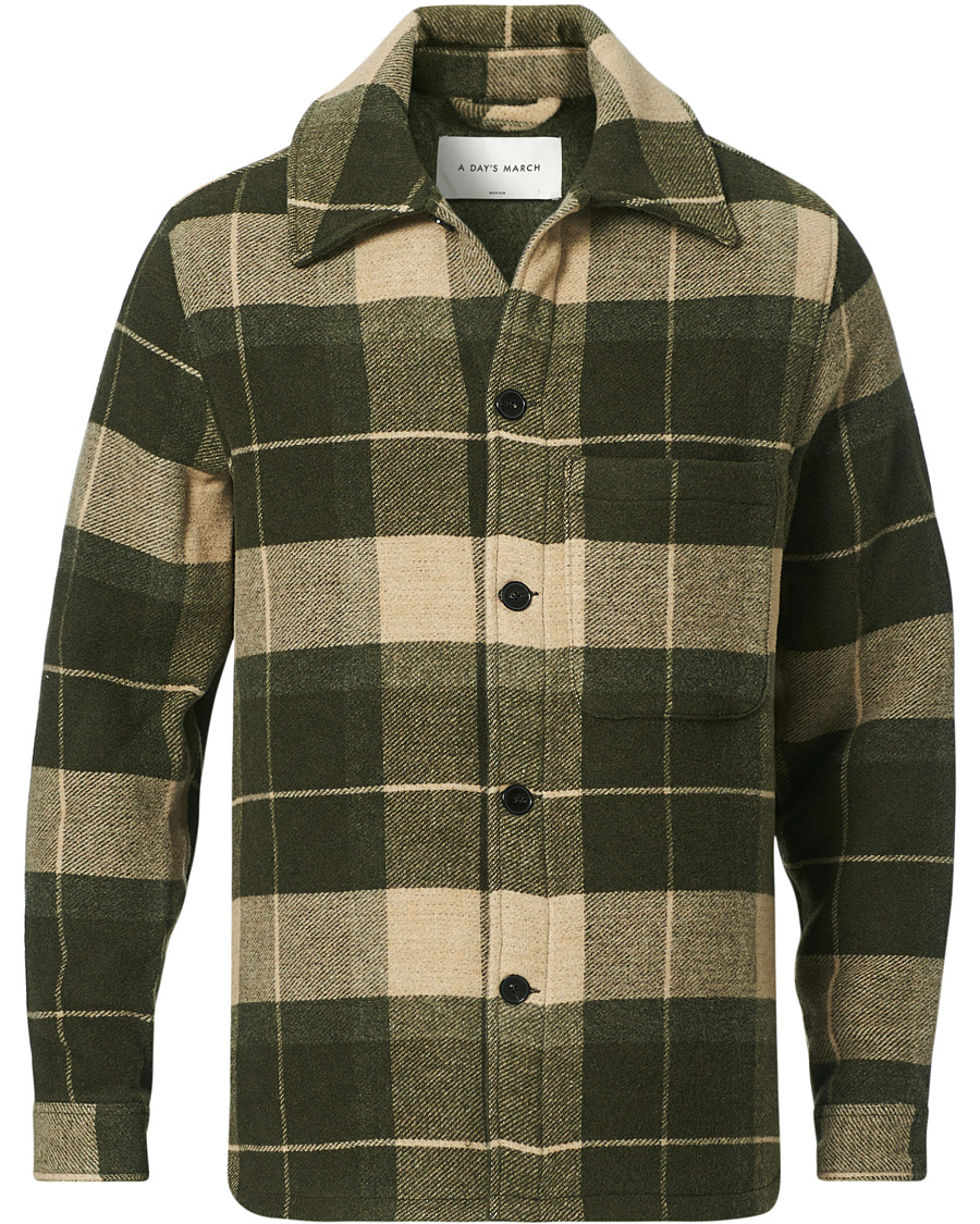 Heren | Jassen | A Day's March | Epernay Checked Wool Overshirt Moss Checked
