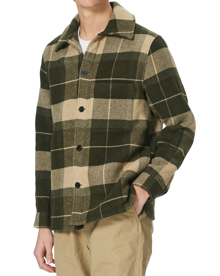 Heren | Jassen | A Day's March | Epernay Checked Wool Overshirt Moss Checked