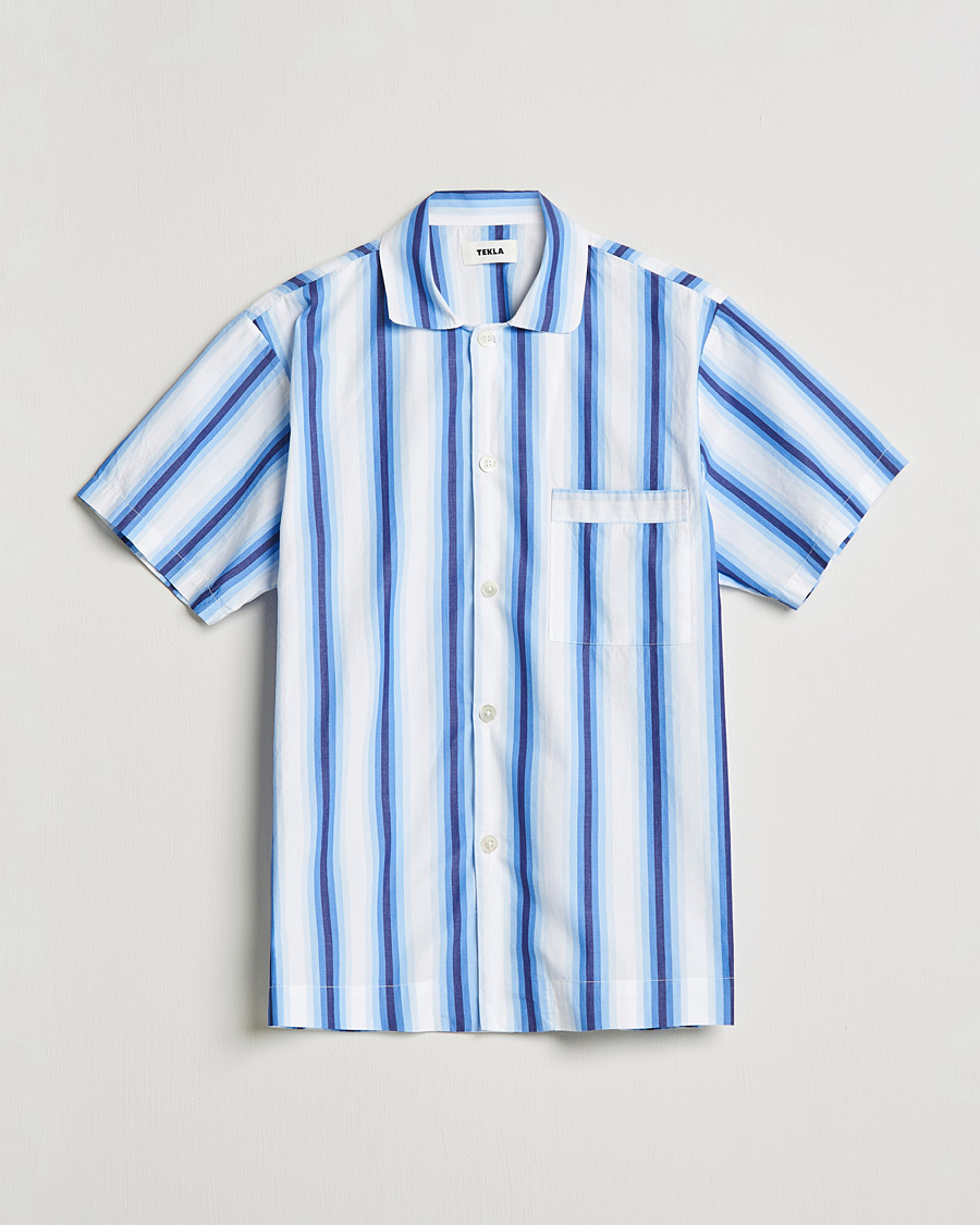 Heren | Pyjama's en gewaden | Tekla | Poplin Pyjama Short Sleeve Shirt Blue Marquee