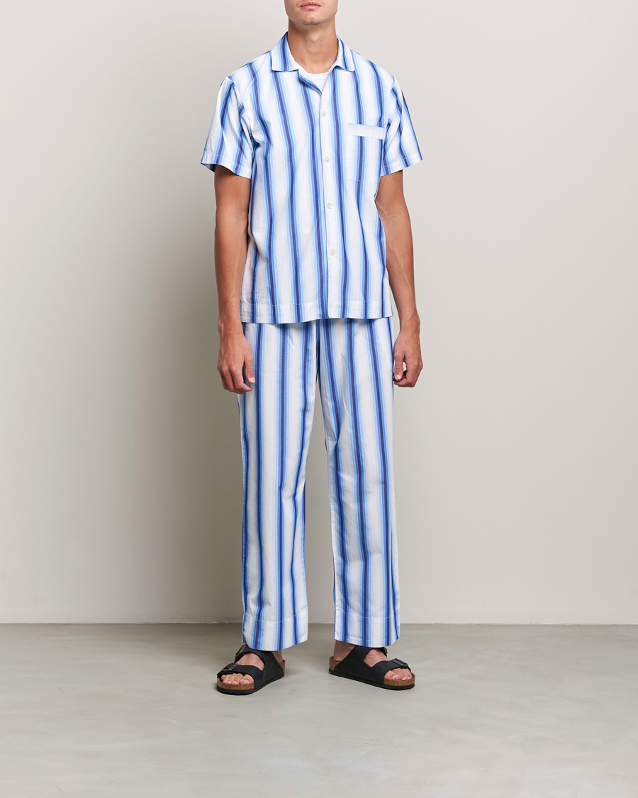 Heren | Pyjama's en gewaden | Tekla | Poplin Pyjama Short Sleeve Shirt Blue Marquee